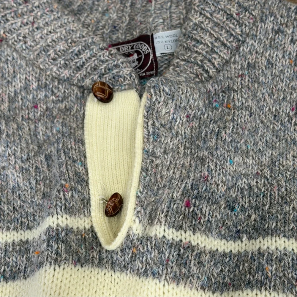 Victoria Dry Goods Wool Blend Vintage Sweater Men L Gray Cream Speckled USA Made - Picture 5 of 11